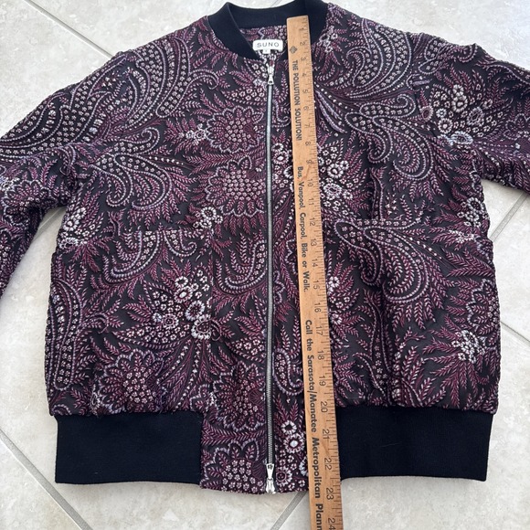 Suno Black & Purple Paisley Floral Bomber Jacket Full Zip Coat Lined Preppy Sz 2 - Picture 7 of 12